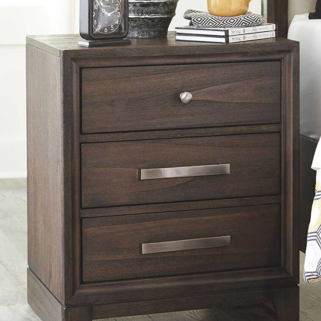 Transitional Three-Drawer Nightstand in Chestnut - HER Home Design Boutique